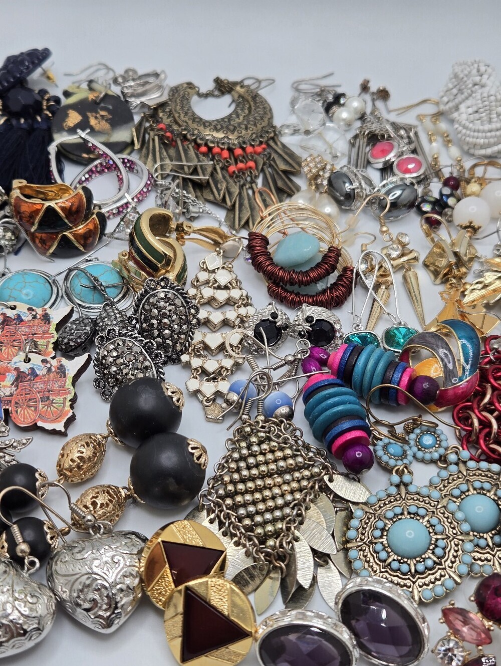 60 Pair Costume Jewelry Earrings Lot 1.3 Lbs Reseller Craft Wear Mixed Styles